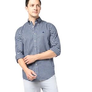 Brooks‎ Brothers Blue Checkered Non-Iron Oxford Shirts Mens L Slim Fit